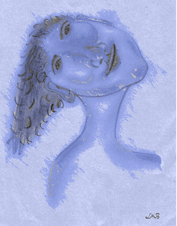 Dreamy Expression in Blue LaB No141 charcoal portrait