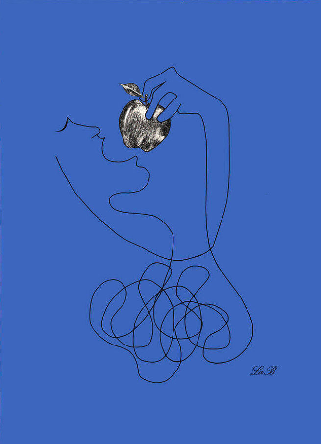 The Bite of Unraveling in Blue LaB No145 graphite drawing