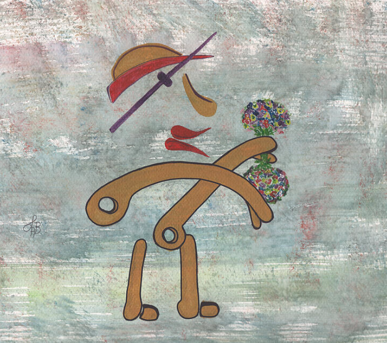 Whimsical Whittled Wooer LaB No146 folk-inspired painting