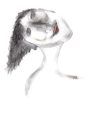 whimsical expression with tilted head blue ear rings lab no140